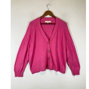 Barbiecore LOFT Women XL Hot Pink Button Front Relaxed Knit Cardigan Sweater